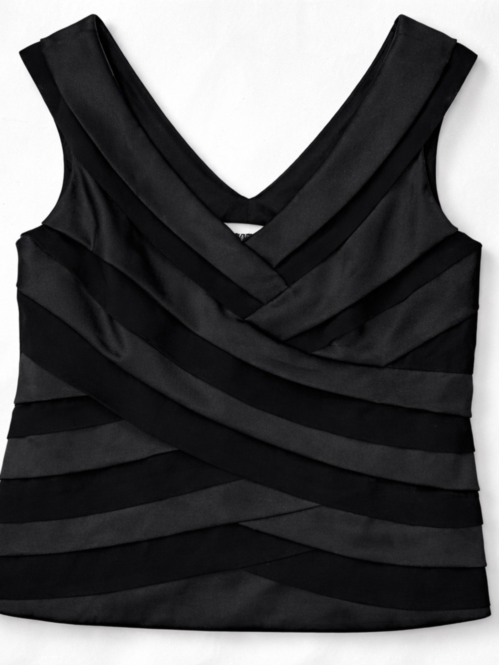 Julian Taylor Black Satin Ruched V-Neck Sleeveless Top Size 12 Elegant Formal